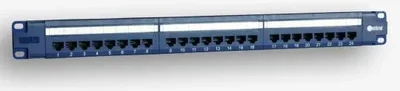 EmiterNet Panel 19″, 24xRJ45 UTP cat.5e (1U) with shelf, mėlynas (PoE)