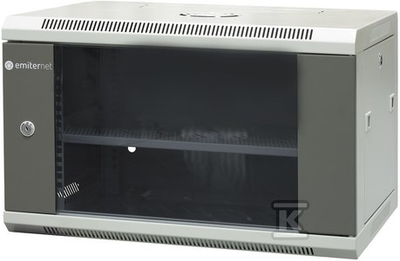 EMITERNET Atskira pakabinama spintelė 19" 6U, skardos/stiklo durys, 600×450×370mm plotis/gylis/aukštis EM/AP6406