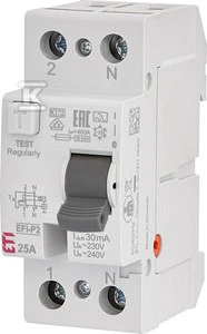 Srovės nuotėkio rėlė ETI EFI-P2 A 10kA, 2P, 25 A,240 V,30 mA