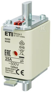 ETI Shumee KOMBI NH00 saugiklis gG 25A / 500V 004182207 / 3vnt. /
