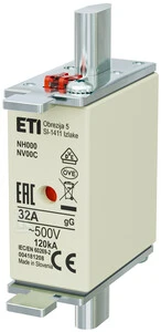 „Eti-Polam“ saugiklio įdėklas KOMBI NH00C 32A gG/gL 500V WT-00C (004181208)