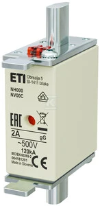 Eti-Polam KOMBI NH00C 2A gG / gL 500V WT-00C saugiklis įdėklas (004181201)