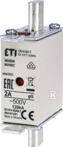 Eti-Polam KOMBI NH00C 2A gG / gL 500V WT-00C saugiklis įdėklas (004181201)