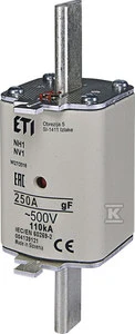 „Eti-Polam“ saugiklio įdėklas NH1 250A gF 500V WT-1 (004139121)