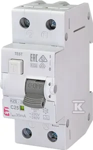 ETI Srovės nuotėkio relė KZS-2M (C 25A; 6kA; 30mA A; 1P+N)
