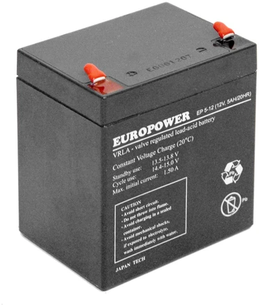 EUROPOWER EP serijos 12 V 5 Ah T1 AGM akumuliatorius (tarnavimo laikas 6–9 metai)