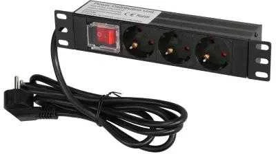 Extralink 10 colių 1U 3 lizdų ES tipo maitinimo PDU | Maitinimo blokas | su jungikliu