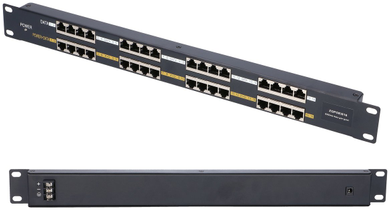 EXTRALINK 16 prievadų pasyvus PoE purkštukas / adapteris 10/100Mbps 12v ~ 48v DC stovas 19"