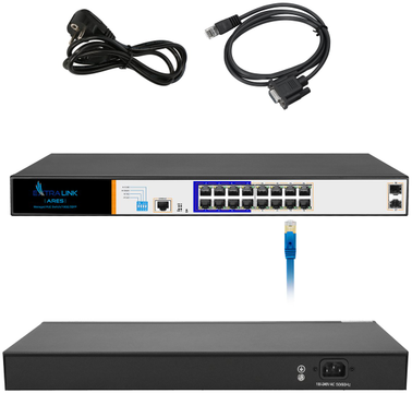 Šakotuvas Extralink ARES valdomas jungiklis 16xRJ45 GbE PoE/PoE+ 150W, 2x SFP, 19 colių stovas