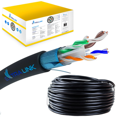 Tinklo laidas Extralink CAT6 FTP lauko tinklo kabelis 305 m, juodas, Native