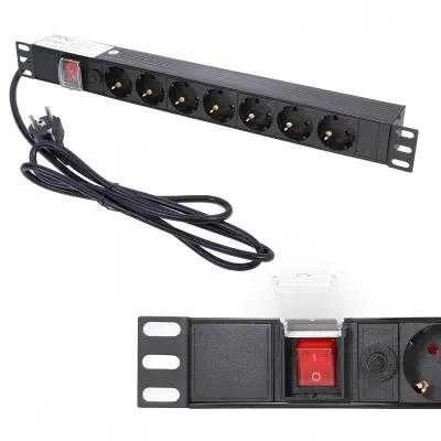 EXTRALINK 19 colių 1U 7 lizdų ES tipo maitinimo PDU su jungikliu PDU EU