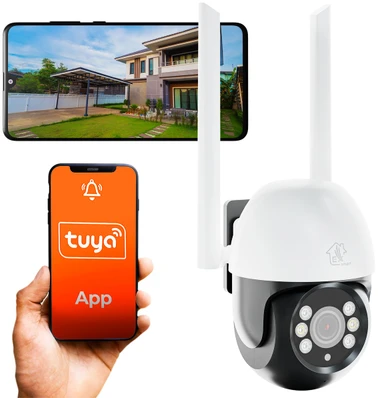 Bevielė išmanioji Wi-Fi lauko kamera, 3MP, 12V DC, valdoma PTZ 310°, IP65, balta, TUYA, Smart Life, Extralink