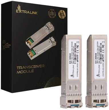 Šakotuvas „Extralink SFP+“ modulis 10G, 2 vnt. pakuotėje, 10 Gbps, LC/UPC, 1310 nm, 10 km, vienmodis, DOM, skirtas HP/ARUBA