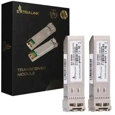Šakotuvas Extralink SFP+ 10G 2 vnt. rinkinys | SFP+ modulis | 10 Gbps, LC/UPC, 850 nm, 300 m, daugiamodis, DOM, skirtas HP/Aruba
