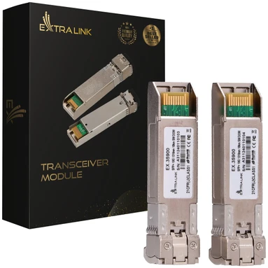 Šakotuvas Extralink SFP+ 10G 2 pak. | Modulis SFP+ | 10 Gbps, LC/UPC, 1310 nm, 10 km, vieno režimo, DOM