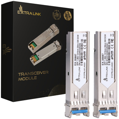 Šakotuvas „ExtraLink Extralink SFP 1.25G“ 2 vnt. pakuotė | SFP modulis | 1,25 Gbps, LC/UPC, 1310 nm, 20 km, vienmodis, DOM