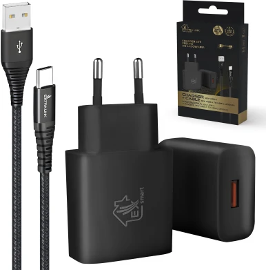 Extralink Smart Life USB Type-A į Type-C kabelis 200cm + 12W įkroviklis, juodas