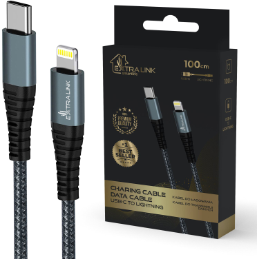 Extralink Smart Life 27W, USB-C do Lightning 100cm, TPE, 9V 3A, juoda