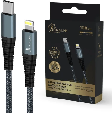 Extralink Smart Life 27W, USB-C do Lightning 100cm, TPE, 9V 3A, juoda