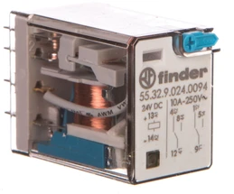 Finder Pramoninė relė 2P 10A 24V nuolatinės srovės LED mygtuko veikimo indikatorius (55.32.9.024.0094)