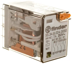 Finder Pramoninė relė 4P 7A 24V kintamos srovės LED bandymo mygtukas (55.34.8.024.0050)