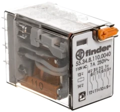 Finder Pramonės relės 4P 7A 110V AC mygtuko bandymas mechaninių charakteristikų indikatorius (55.34.8.110.0040)