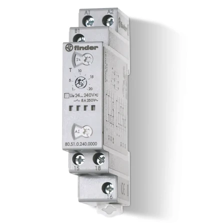 Finder Daugiafunkcinė laiko relė 1P 8A 24...240VAC/DC, PUSH-IN 80.51.0.240.P000