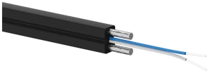 FO OS2 FTTH plokščias šviesolaidinis kabelis SM 2J 9/125 LSOH juoda, sustiprintas dviem plieniniais strypais 1000m - ALANTEC