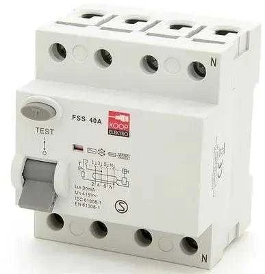 FSS 4P 40A TIPO A Liekamosios srovės jungiklis 4P 40A 0,03A, KOOP Elektro FSS 4P 40A tipas A