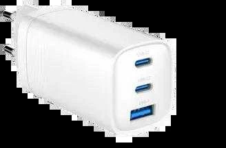 Gembird TA-UC-PDQC65-01-W 3 prievadų 65 W GaN USB „PowerDelivery“ greitasis įkroviklis, baltas