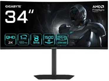 Monitorius Gigabyte | GS34WQC A | 34 " | SS VA | WQHD | 120 Hz | 1 ms | 3440 x 1440 pikselių | 300 cd/m² | HDMI jungtys quantity 1