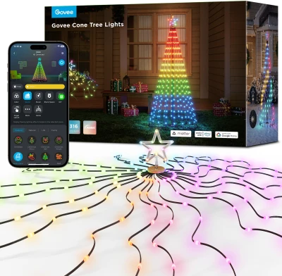 Govee H6840 kūgio formos medžių šviestuvai | LED apšvietimas | RGBIC, 1,82 m, 2,4 GHz „Wi-Fi“ + „Bluetooth“