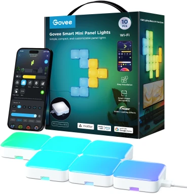 Lubinis šviestuvas Govee Mini Panel Lights (10 vnt.), RGBIC, Wi-Fi + Bluetooth LED panelės