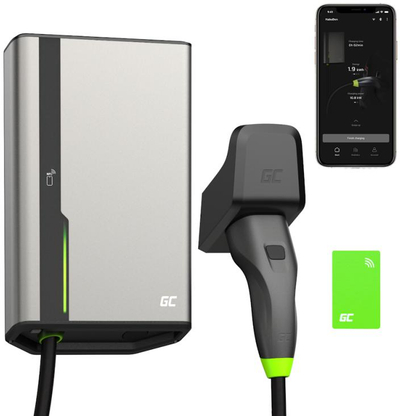„Žalias Cell“ sieninė įkrovimo dėžutė Žalias „Cell HabuDen“ 22 kW 32 A - 7,5 m laidas su NFC