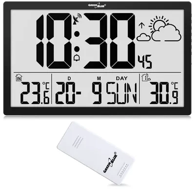 GREENBLUE Sieninis laikrodis LCD BARDZO DUŻY, TEMPERATURA, DATA GB218