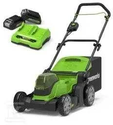 Akumuliatorinė vejapjovė Greenworks 2x24V Akumuliatorinė vejapjovė 41cm G24X2LM41K2x komplektas kroviklis dual + 2 aku 2Ah