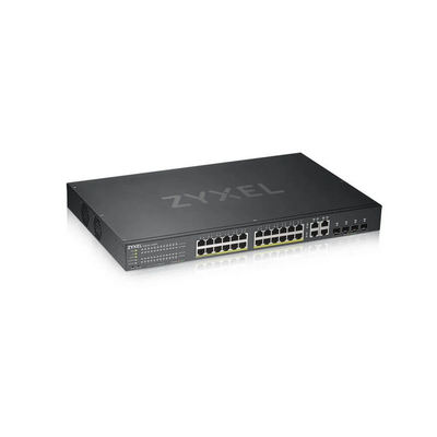 Šakotuvas ZYXEL GS1920-24HPV2, 28 prievadų išmanusis valdomas POE komutatorius, 24 gigabitų vario POE ir 4 gigabitų dviejų asmenų, hibridinis režimas, autonominis arba „Nebulaflex“ debesis, 375 vatų POE (5 metų garantija)