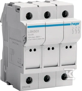 Hager 3P SAUGUS DĖKLAS MOD. CYL.L38 10X38MM