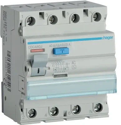 Srovės nuotekio relė Hager CD441J (AC, 40A, 4P, 30mA, 230V)