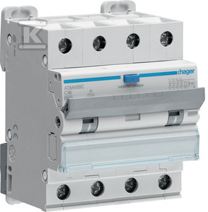 Srovės nuotėkio relė su automatiniu jungikliu Hager ADM466C (4P, 16A, C, A tipo, 30mA, 6kA)