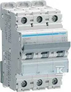 Hager grandinės pertraukiklis 3P D 63A 10kA AC (NDN363)