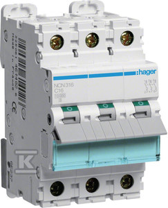 „Hager“ grandinės pertraukiklis 3P C 16A 10kA AC (NCN316)