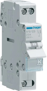 Hager modulinis jungiklis su centrine IŠJUNGTA padėtimi 1-0-2 1P 25A 230V (SFB125)