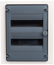 Hager Polo GOLF2 plastikinis įleidžiamas skydelis VF212TD 2x12 mod. Hager (permatomos durelės, IP40)