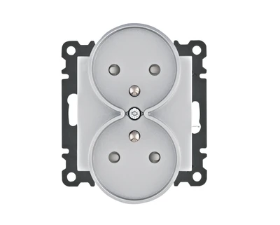 Hager Polo WL1342 Lumina Lizdas maitinimo blokas su įžeminimu dvigubas su sklendės kontaktais 16A/250VAC Sidabrinė WL1342