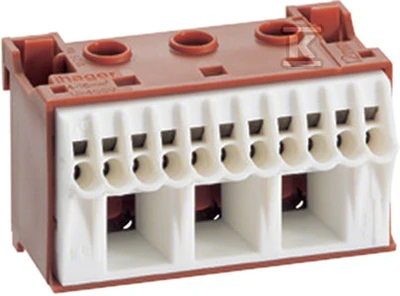 Hager savaime užsifiksuojantis blokas QC 63A rudas 14 prievadų 33 x 60 x 34 mm (KN14P)