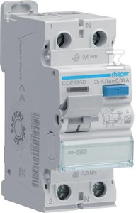 Hager RCD 2P 25A 30mA 10kA tipo F CDF525D