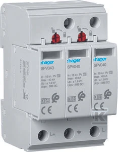 Hager Ogranicznik przepięć C Typ 2 PV 3P In 15kA Imax 40kA 3,7kV 1000V DC (SPV340)