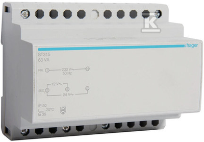 Hager ST315-TRANS.BEZP,12V/5,25A LUB 24V/2,63A