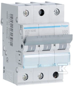 Automatinis jungiklis Hager MC320 (20A, 3P, 400V, 6kA)